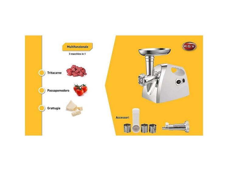 DUETTO 3 IN UNO, TRITACARNE, PASSAPOMODORO, GRATTUGIA 500W R.G.V.  S.R.L.